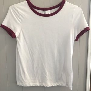 White and maroon short sleeve top